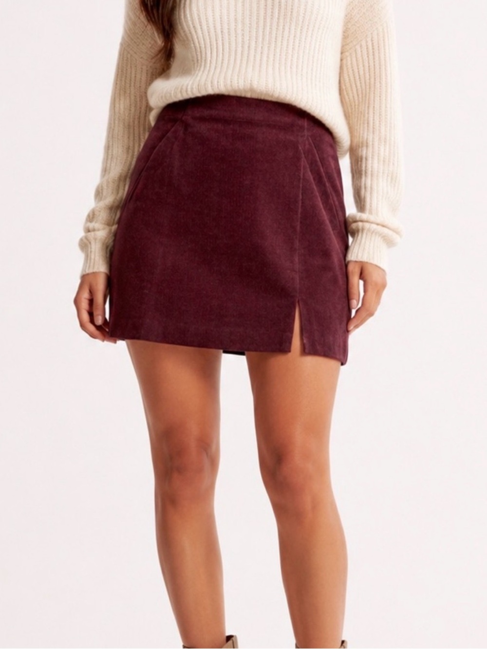 Blank NYC Plum Corduroy Mini Skirt with Front Slit